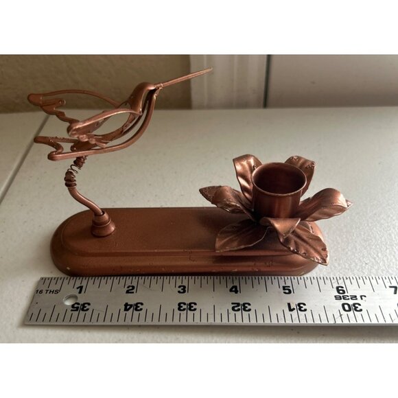 Vintage 1991 Mascot Intl. Copper Hummingbird Candle Holder With Flower - Picture 6 of 7